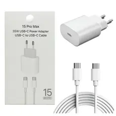 Carregador Turbo 35w  Iphone 15 16 Pro Max Completo Fonte USB C e Cabo Tipo C Lacrado