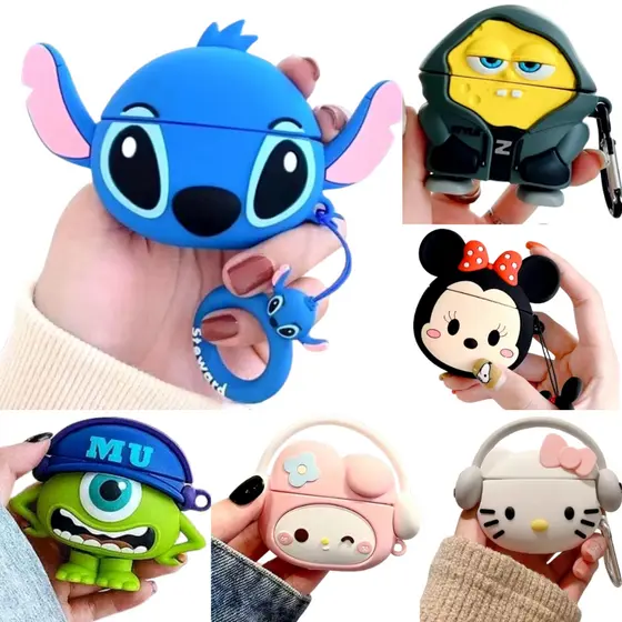 Capa Protetora AirPods 4 Personagem 3D Case de Silicone Anti Impacto Desenho Animado