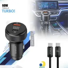 Carregador Veicular Turbo 60w Cabo Tipo C Exibição de Led A Gold Original Carro Carga Rápida