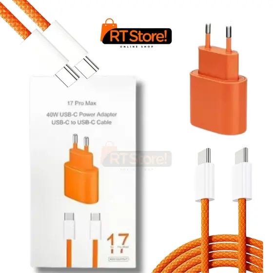 Carregador iPhone 17 Pro Max 40w Completo Fonte USB C e Cabo Tipo C Laranja  Lacrado