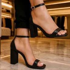 Sandália Feminina Salto Bloco Alto Dedo Aberto Confortável 9cm