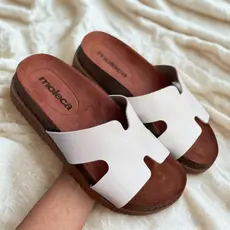 Tamanco Birken Feminino Moleca Branco Off com Fivelas Confortável Leve Anatômico Casual Verão
