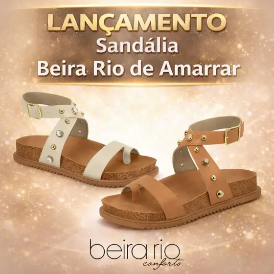 Sandália Beira Rio Feminina de Amarrar Confortável Moderna Casual nas Cores Branco e Caramelo