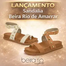 Sandália Beira Rio Feminina de Amarrar Confortável Moderna Casual nas Cores Branco e Caramelo