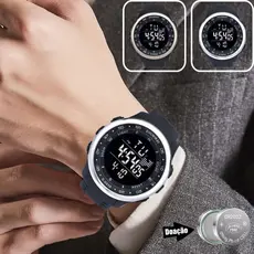 Relo虂gio Masculino Luxo A Prova D 脕gua De Silicone Digital Original Esportivas Cron么metro Prata