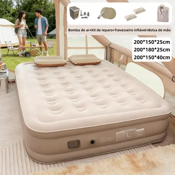 Colchão Inflável Queen Casal Cama De Campanha Bomba Inflável Com Bateria De Lítio Integrada 200*150*40cm