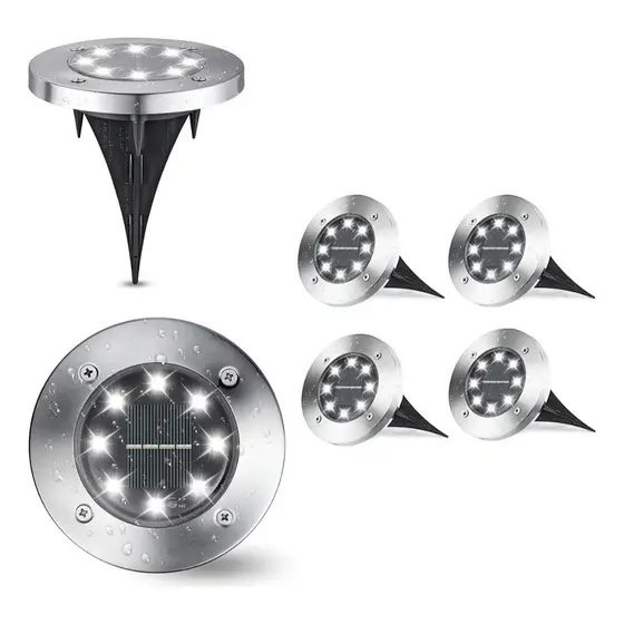 Kit 4/8/12 Luminária Balizador Solar Led Espeto Branco Quente 3000K Metal Jardim Chão Redondo MEGA