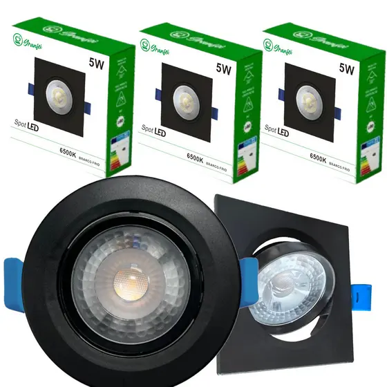 Kit 10/20 Luminária Led Spot 5w 7w 10w Quadrado Redondo Embutir Branco Frio Quente Bivolt Gesso Sanca MEGA