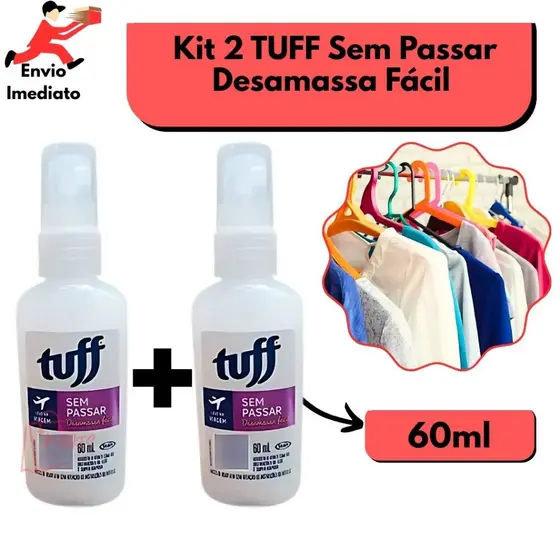 Kit 2 Tuff Sem Passar Desamassa Fácil 60 ML Spray Para Viagem Neutraliza Revitaliza e Perfuma