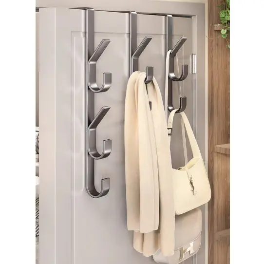 Kit Cabide Suporte Metal Para Porta Com 5 Ganchos Para Bolsas e Chapéus--0595--