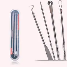 Kit 4 de Ferramentas de Beleza Extrator de Acne Removedor de Cravo Espinha Aço Inoxidável - Entrega Pronto - JQ