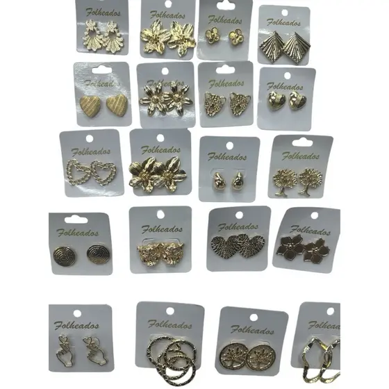 kit de 6 pares de brincos folheados dorados