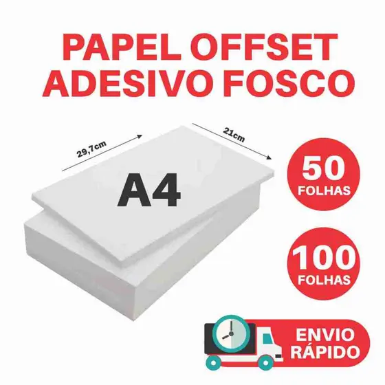 Papel ADESIVO Fosco Tamanho A4 173g Branco Fosco 50 a 100 Folhas