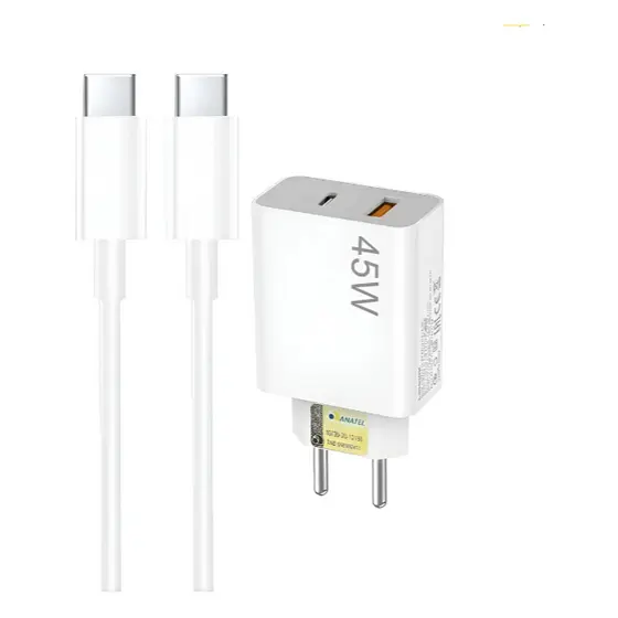 Carregador Celular Turbo 45w Duplo Usb-a + Usb-c Com Cabo Tipo C Turbo Power Nota Fiscal selo Anatel