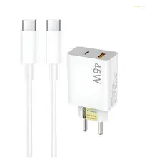 Carregador Celular Turbo 45w Duplo Usb-a + Usb-c Com Cabo Tipo C Turbo Power Nota Fiscal selo Anatel