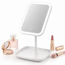 Espelho de Maquiagem com Luz LED de Mesa Ajustável 90° 3 Modos de Luz Branco