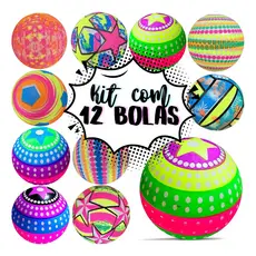 Kit 12 Bola Vinil Inflável Praia Piscina Festa Fluorescente