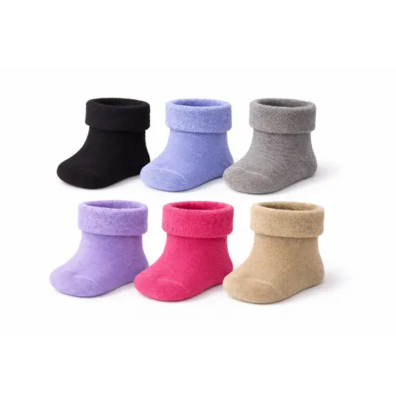 Kit 6 Pares Meia Bebê Rn Infantil Atoalhada Algodão Lisa