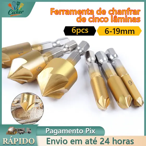 6-19mm Jogo 6 Brocas Escareadoras Chanfrar Madeira Aluminio