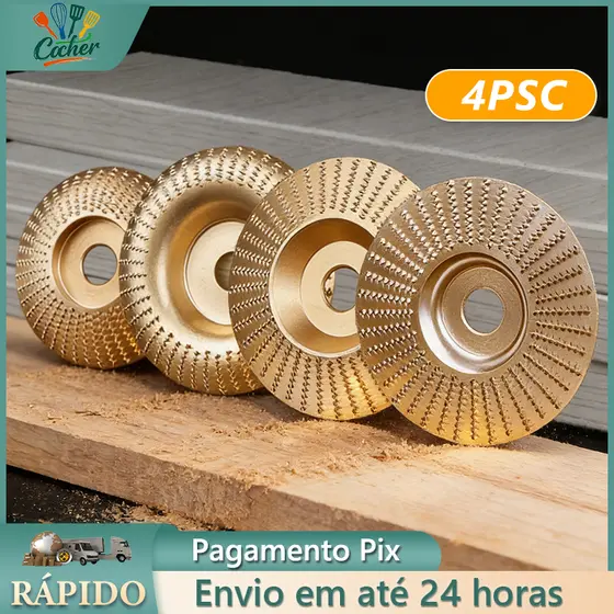 Kit 4 Disco De Desbaste Madeira para Esmerilhadeira 100mm 4 polegadas