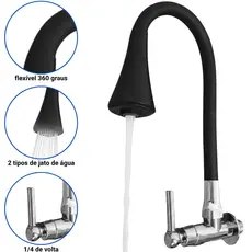 Torneira Gourmet Flexível Cozinha Parede 2 Jatos Preta Fosca