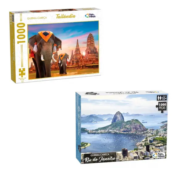 kit 2 quebra cabeças 1000 peças - Tailandia e Rio de Janeiro