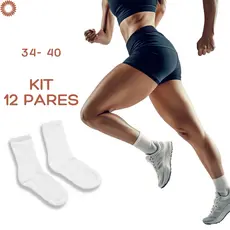 Kit Até 12 Pares Meia Feminina Cano Medio Alto Academia Fitness Respirável