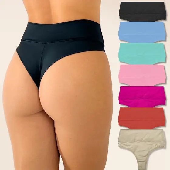 Kit Até 10 Calcinha Feminina Cós Alto Fio Dental Duplo Forro Algodão