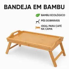 Bandeja Mesa De Cafe da Manhã Em Bambu Com Pezinho Para Cama e Sofa