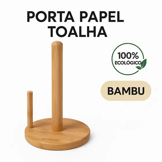 Porta Papel Toalha de Bambu para Cozinha Suporte Vertical Mesa