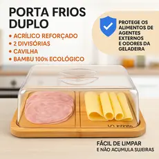 Porta Frios Bambu Duplo Com Divisorias Tampa de Acrilico