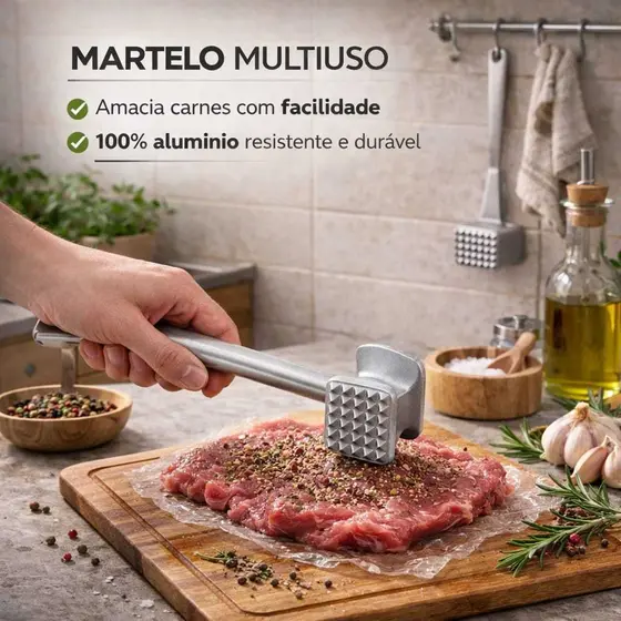 Martelo Para Amaciar Carne Alumínio Multiuso