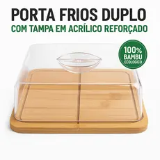 Porta Frios Em Bambu Duplo Com Tampa de Acrílico