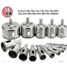Jogo 18 Brocas Diamantadas Serra Copo furar Vidro Granito Ceramica 5 a 50 mm kit ferramentas