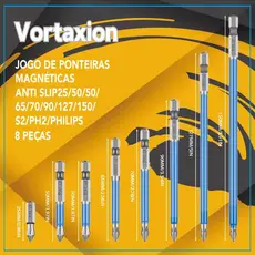 Kit de 8 Bits de Parafuso Cruzado PH2 Anti-Impacto Magnéticos Duráveis 25-120mm