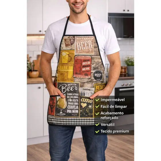 kit com 3 Avental Cozinha Impermeável Estampado Fácil de limpar e Prático Não Mancha