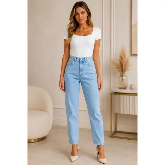 Calça Mom Feminina  Jeans Cintura Alta  Larga Curta preta clara escura marmorizada grafit