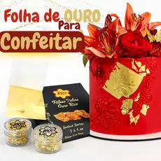 Folha de Ouro Comestível Cartela 8x8cm ou Floco Granulado de Ouro para Bolos Doces e Confeitaria