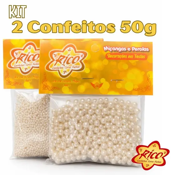KIT2 confeitos de açucar Pérolas 50g Tamanho P e M 100% Comestíveis Confeitos Diversas Cores