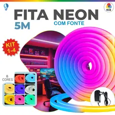 Fita de LED Mangueira Neon 5 Metros 60W Flexível Com Fonte 12V | 8 Cores