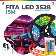 15M Fita LED 3528 SUPER LED ULTRA RGB 12V 300 LEDS | 16 CORES IP20 Com ou Sem Fonte