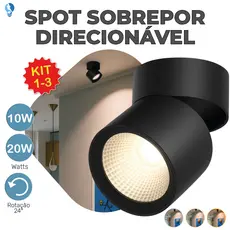 Spot Sobrepor Downlight Preto 20W 10W Luminária de Teto Dobrável Ajustável 3 Luz Bivolt