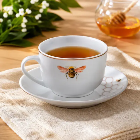 Xicara e pires chá Abelha em porcelana 220ml -L Hermitage