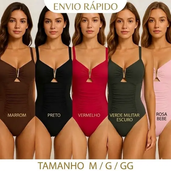 Maiô Body Feminino Fivela Em V Com Bojo Sem Fecho Forrado Moda Verao Varias Cores