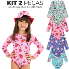 Conjunto Maiô Natação Infantil Biquíni Manga longa Proteção Solar Uv50