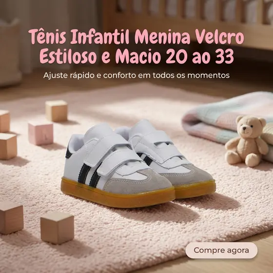 Tenis Infantil Menina Com Velcro | Estiloso, Macio e Confortável Para Todos os Momento | COMPRE JÁ!