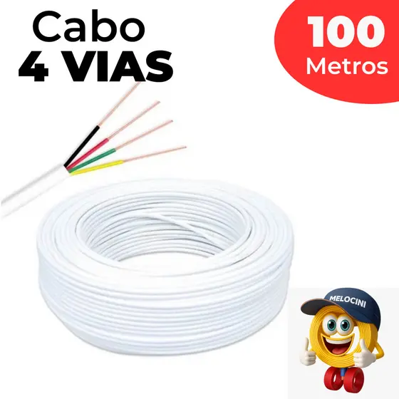 Cabo 4 vias 0,40mm Para Alarme e Interfone, 20 metros, 30M, 40M, 50M e 100M
