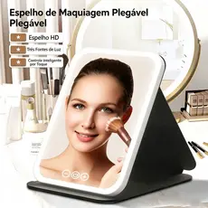Espelho Decorativo Led Maquiagem Estética Recarregável com 3 Níveis de Luz, Portátil Dobrável