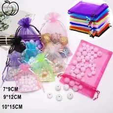 Kit 25/50/100 Saquinhos Organza Premium para Casamento - Saco Lembrancinhas Festa Luxo/Casamento, Presentes