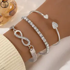 3 peças pulseira Moda dourada diamante corrente pulseira de 8 caracteres conjunto - Presente Feminino Moda